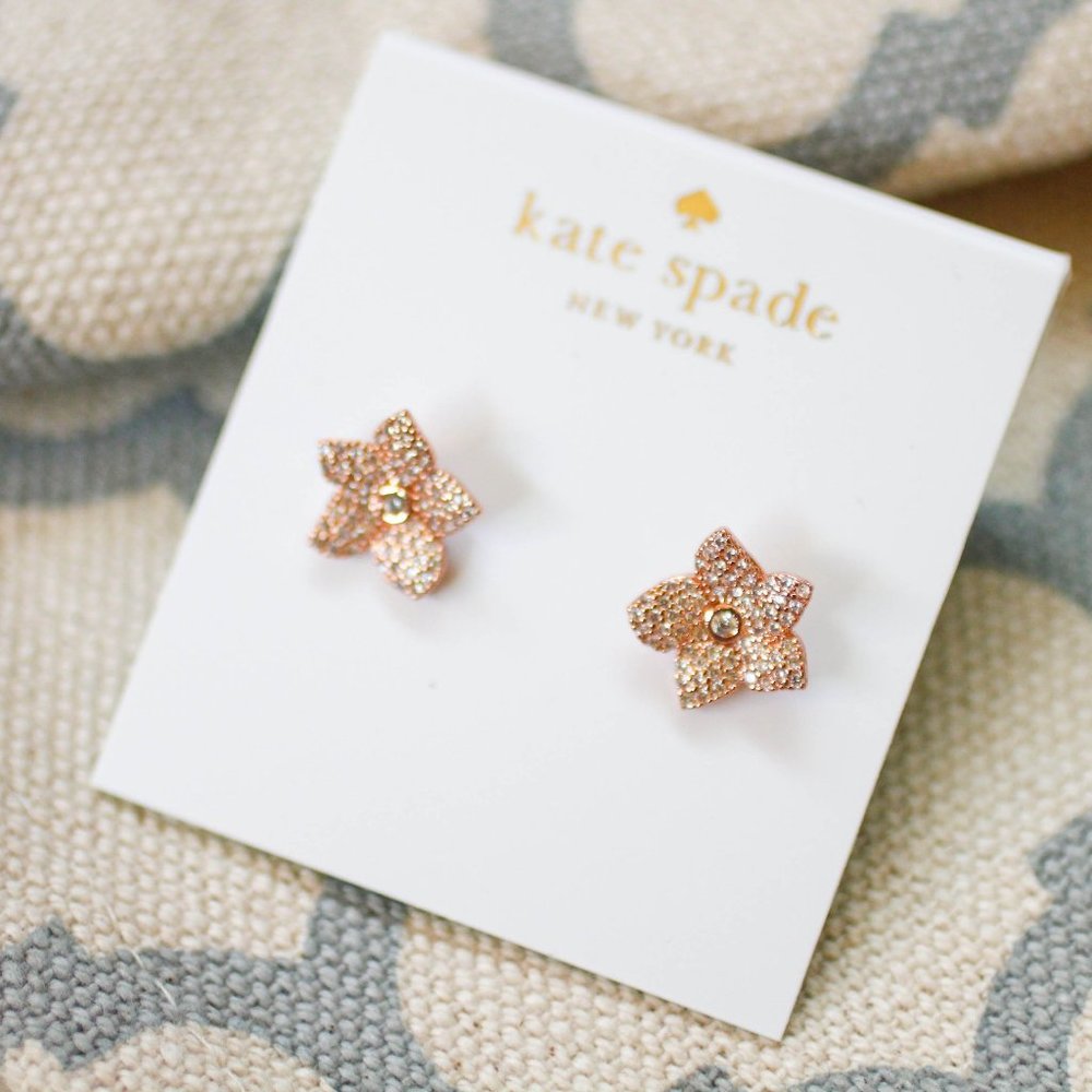 kate spade pink pave crystal mini flower rose gold earrings stud